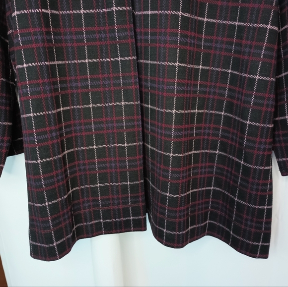 J Jill Ponte Knit Top XL Plaid Pleated Buttons Swing Red Black Academia - Picture 6 of 14